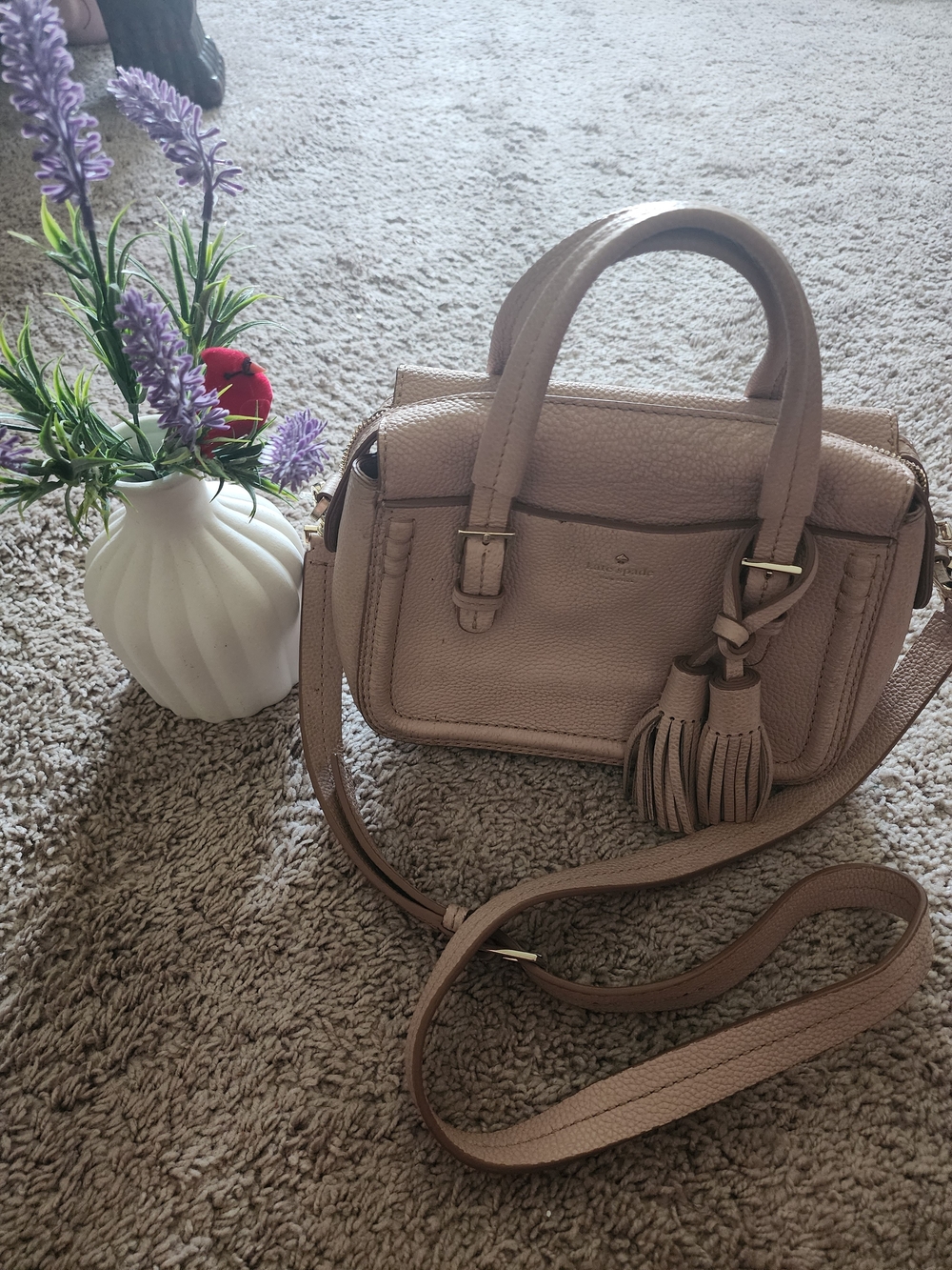 kate spade Pebbled Leather Crossbody Satchel in Taupe